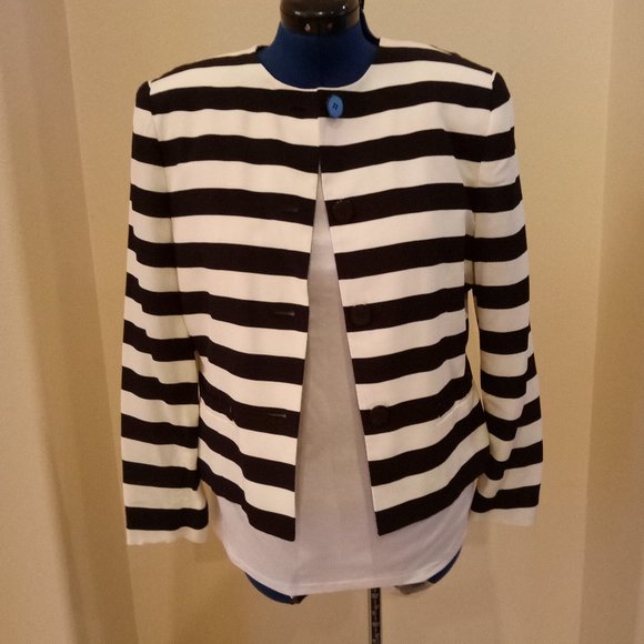 JONES NEW YORK Vintage 80's/90's Black & White Striped Blazer Probably Unworn - Picture 1 of 5